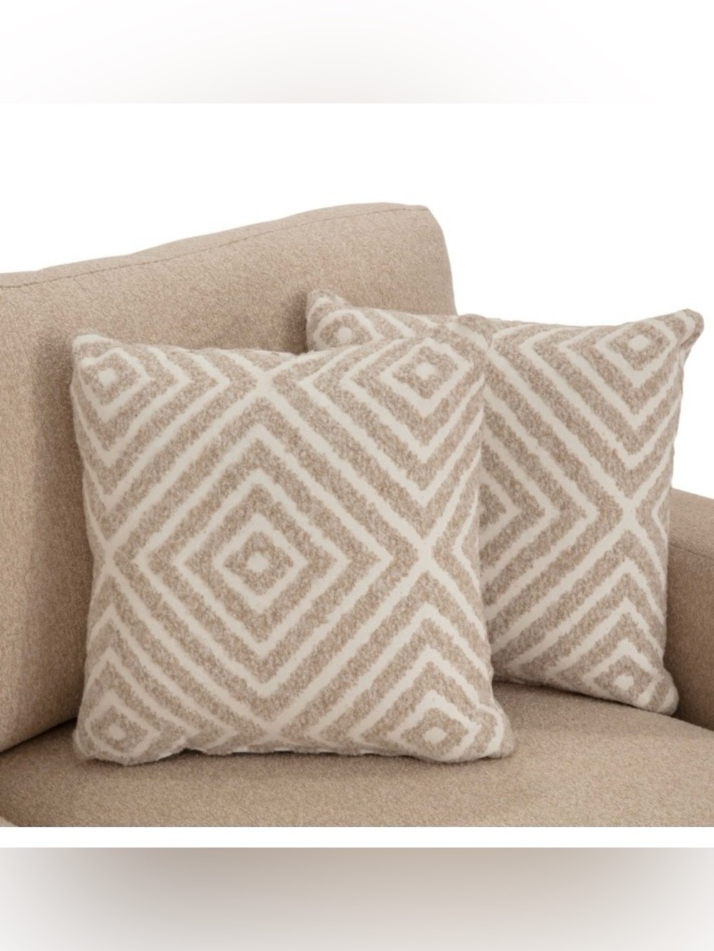 2 Neutral Geometric Throw Pillow - Beige & White